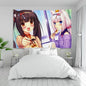 Decobites Nekoparas Wall Tapestry: Kawaii Pink Room Banner for Girls' Dormitory