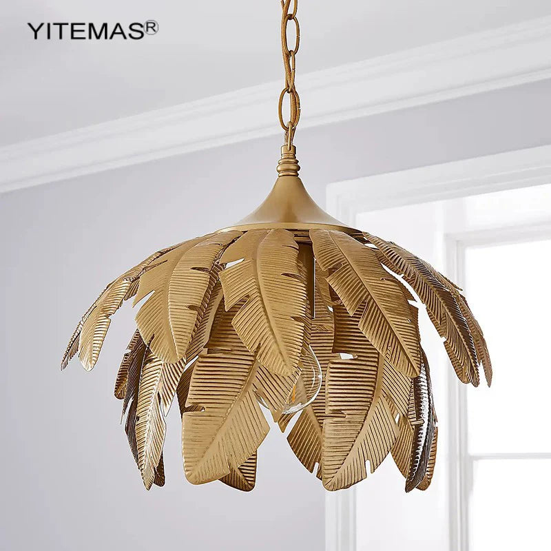 DecorBites™ Gold Leaves Chandelier Small Pendant Lighting for Kitchen Island Hallway E27 Socket