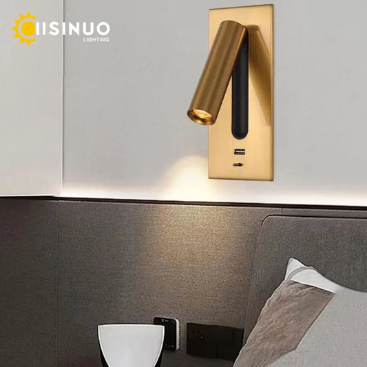 DecorBites™ LED Wall Sconce Adjustable Reading Light for Hotel Bedroom, USB Charging