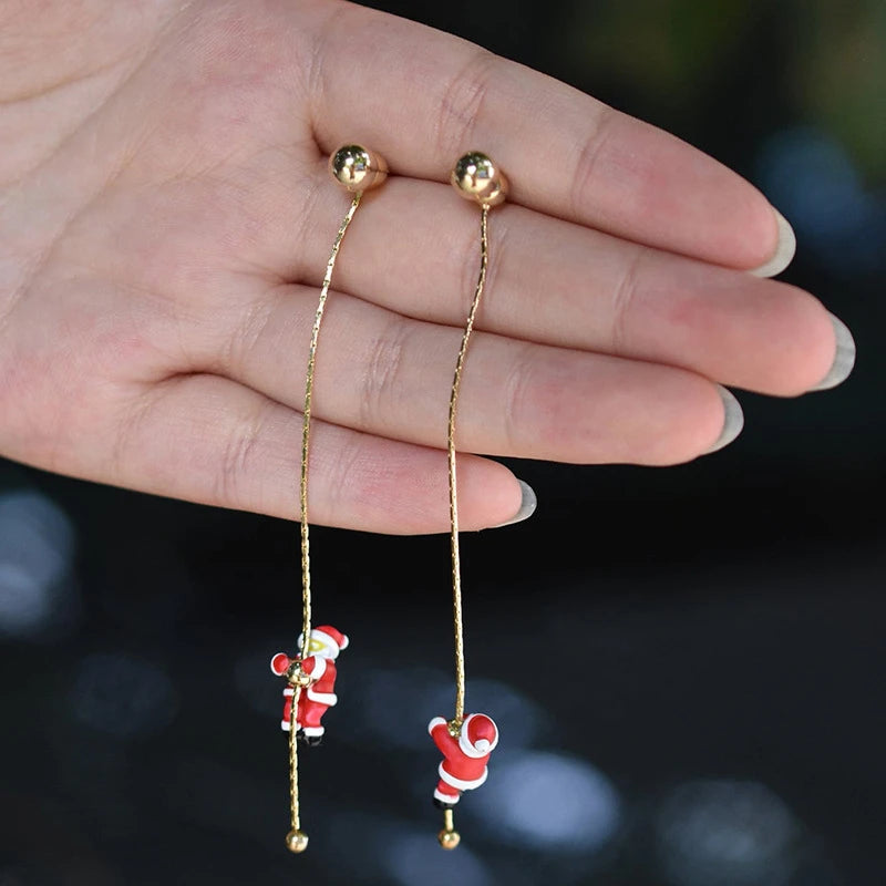 New Design Asymmetric Snowflake Christmas Boot Hat Drop Earrings for Women Moving Santa Claus Long Tassel Earring Party Jewelry