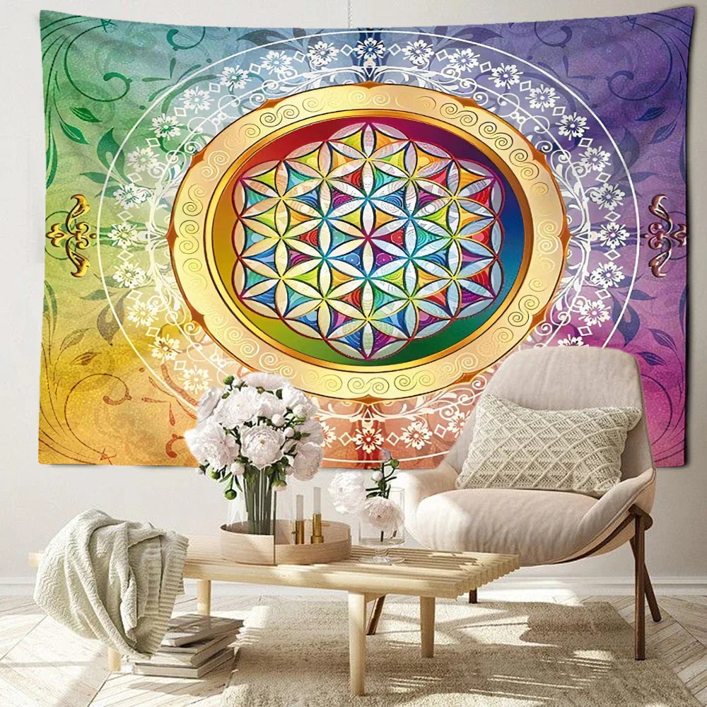 Colorful Mandala Tapestry Wall Hanging for Bohemian Home Decor by Decobites