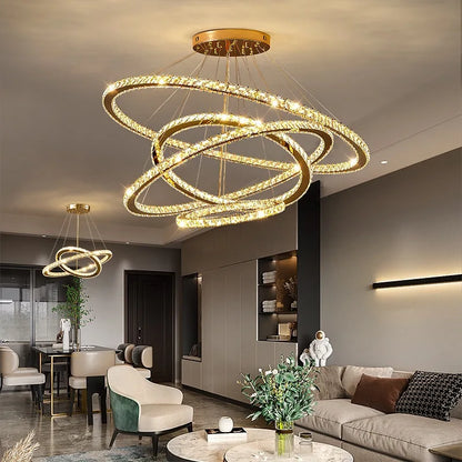 DecorBites™ Crystal Rings Pendant Chandelier: Modern Ceiling Lamp for Living Room Decoration