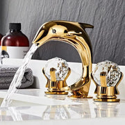Grifo de Lavabo de Latón Níquel Delfín de la Marca Decorbites™ Gold Basin: Grifo de Lavabo de Baño, 3 Agujeros de Montaje Amplio