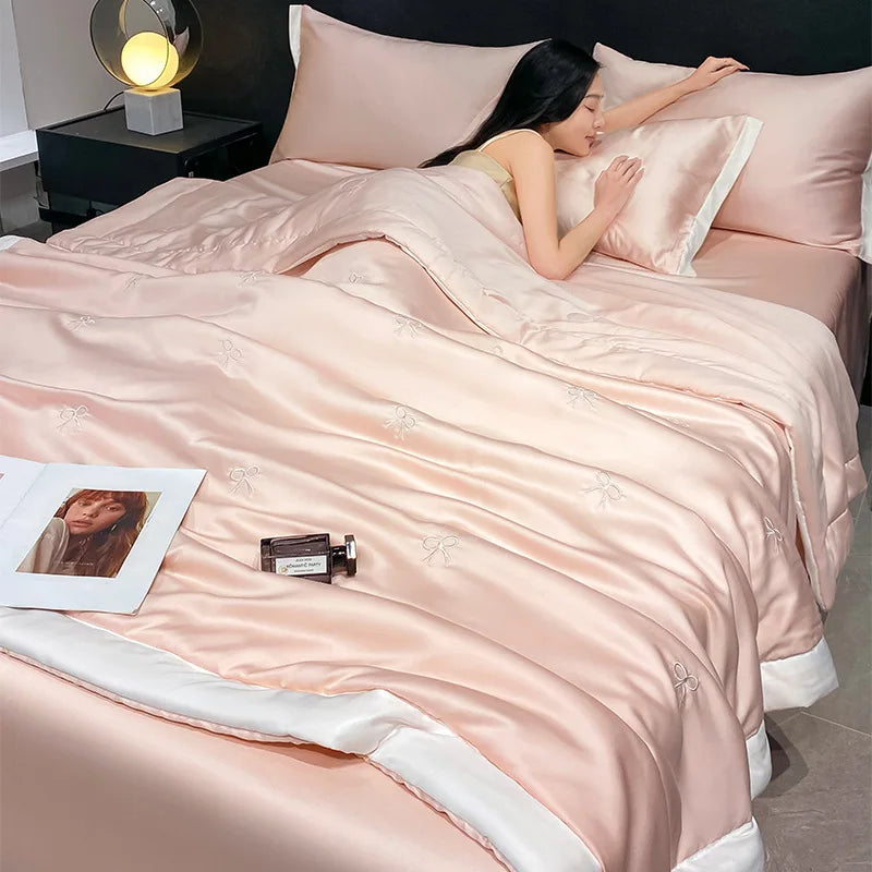 DecorBites™ Bowknot Embroidered Summer Bedding Set - Soft & Skin-friendly Quilt, Duvet, Pillowcases