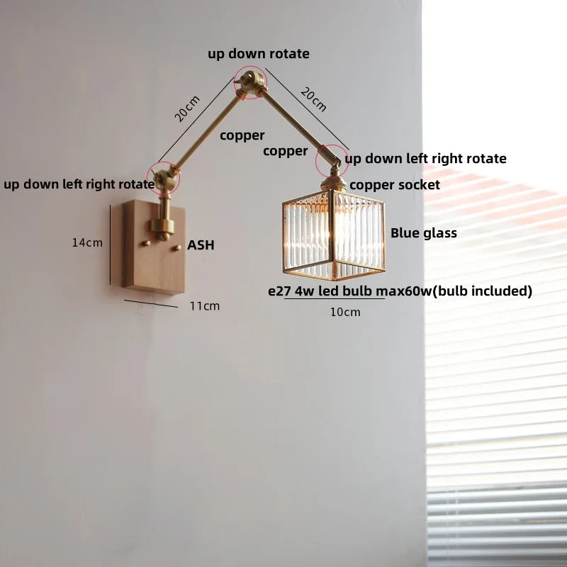 DecorBites™ LED Wall Lamp Rotatable Glass Walnut Swing Arms Hallway Stair Light