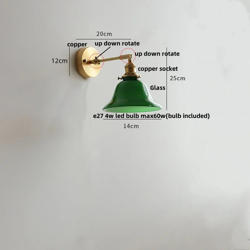 Decorbites™ Grünes Loft LED Wandlicht: Vintage Nachttischlampe, Oben Unten Drehbares Glas, Zugkettenschalter