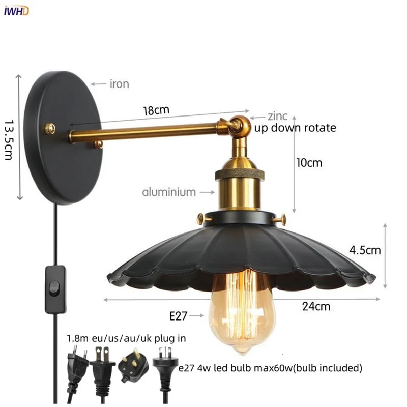 DecorBites™ Gold Industrial LED Wall Lamp for Loft Stair & Bedroom Lighting