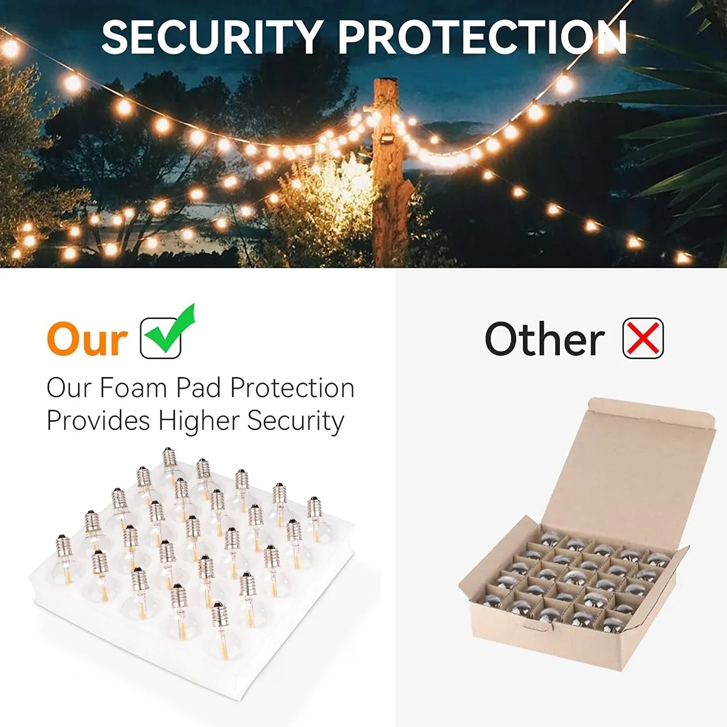 DecorBites™ 25 قطعة من مصابيح سلسلة LED G40 لمبة E12 برغي أبيض دافئ 2200 كلفن زجاج كهرماني