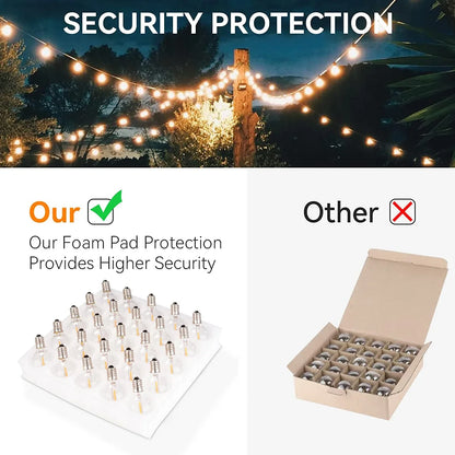 DecorBites™ 25 قطعة من مصابيح سلسلة LED G40 لمبة E12 برغي أبيض دافئ 2200 كلفن زجاج كهرماني