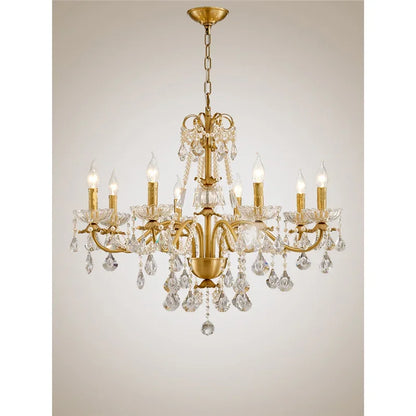 DecorBites™ Gold Brass Crystal Chandelier for Living Dining Bedroom, Retro Candle Lights Pendant Lamps