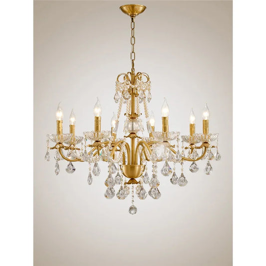 DecorBites™ Gold Brass Crystal Chandelier for Living Dining Bedroom, Retro Candle Lights Pendant Lamps