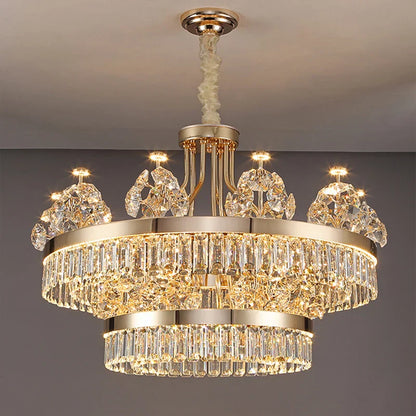 DecorBites™ Crystal Chandelier: Postmodern Light Luxury Double-Layer Pendant for Home Living Room