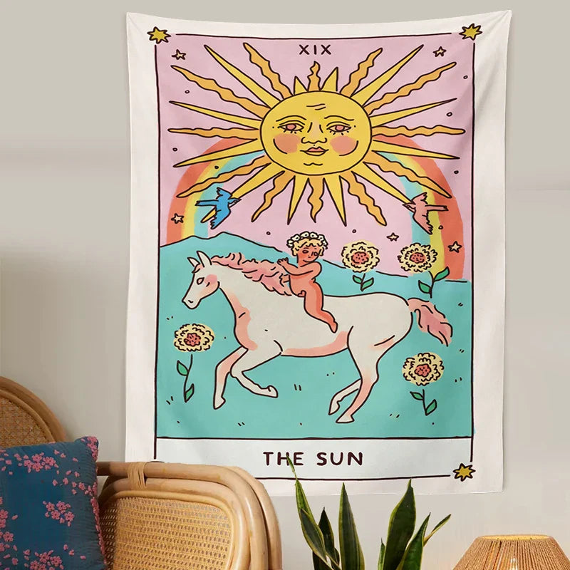 Sunshine Dreams Tarot Tapestry Wall Hanging by Decobites - Boho Hippie Rainbow Art Decor