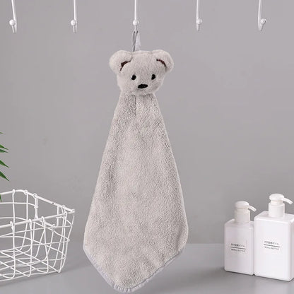 DecorBites™ Cartoon Bear Coral Velvet Hand Towel - Soft Microfiber for Kitchen & Bathroom