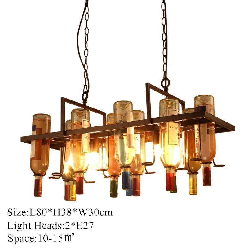 DecorBites™ Industrial Metal Wine Bottle Chandelier for Coffee Shop Bar LED Decor