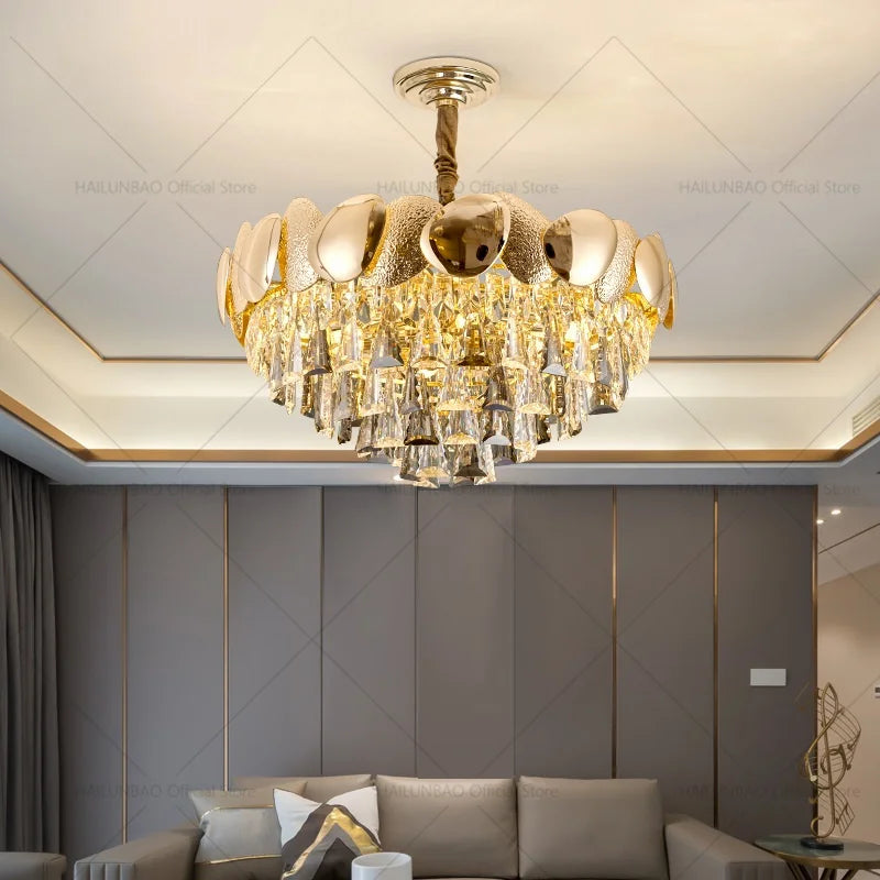 DecorBites™ Crystal Chandelier: Modern Elegance for Living Room, Dining Room, Bedroom - Gold Finish