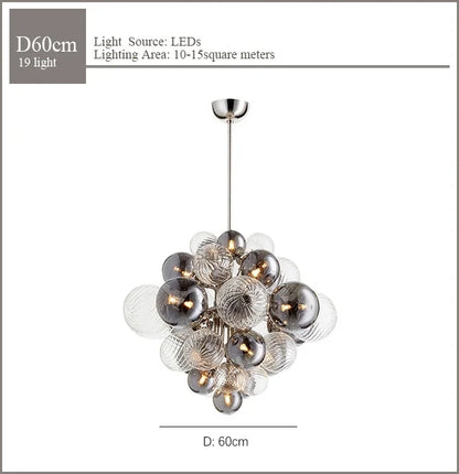 Lámpara colgante de araña LED con globo de cristal DecorBites™ para una sala de estar de lujo de estilo nórdico