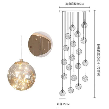 DecorBites™ Glass Chandelier: Gold LED Staircase Lighting, Minimalist Design