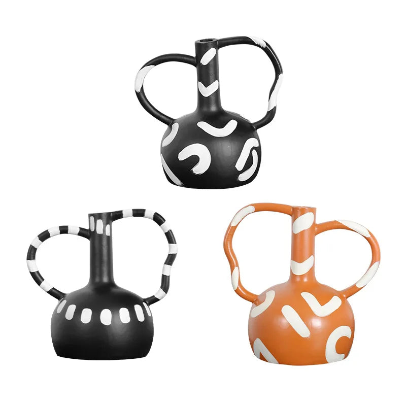 Jarrón DecorBites™ con rayas geométricas y asa abstracta para decoración del hogar