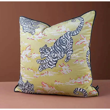 DecorBites™ Coral Lynx Velvet Cushion Cover: Luxury Mystical Animal Theme for Sofa