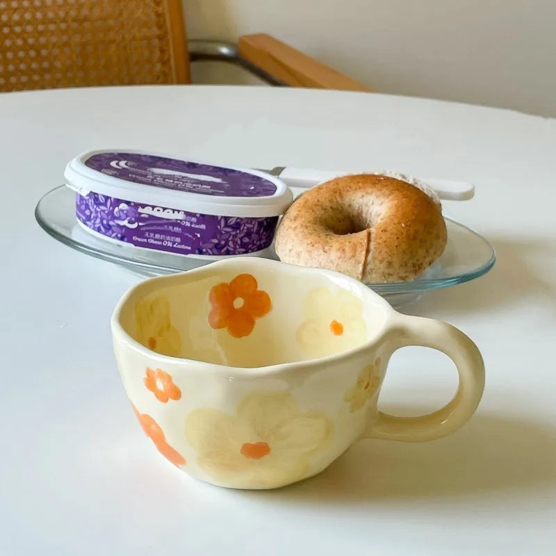 Ins Style Hand Kneading Special-Shaped Ceramic Coffee Cup Flower Creative Mug High Color Value Breakfast Cup Juice Cup Milk Cup