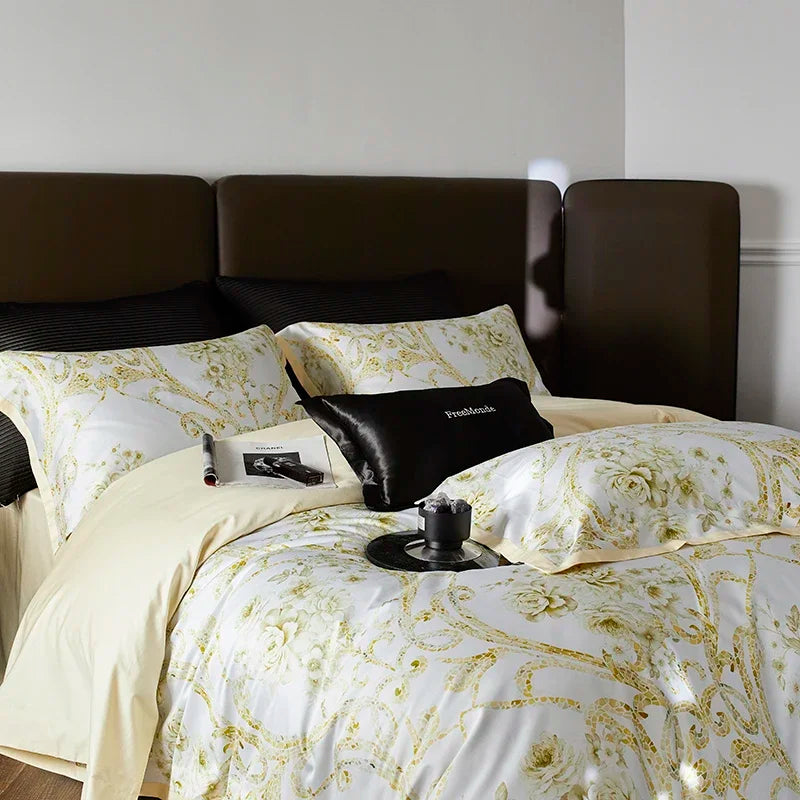 Juego de cama DecorBites™ Luxe 100s de algodón egipcio: sábana, manta, funda nórdica y funda de almohada