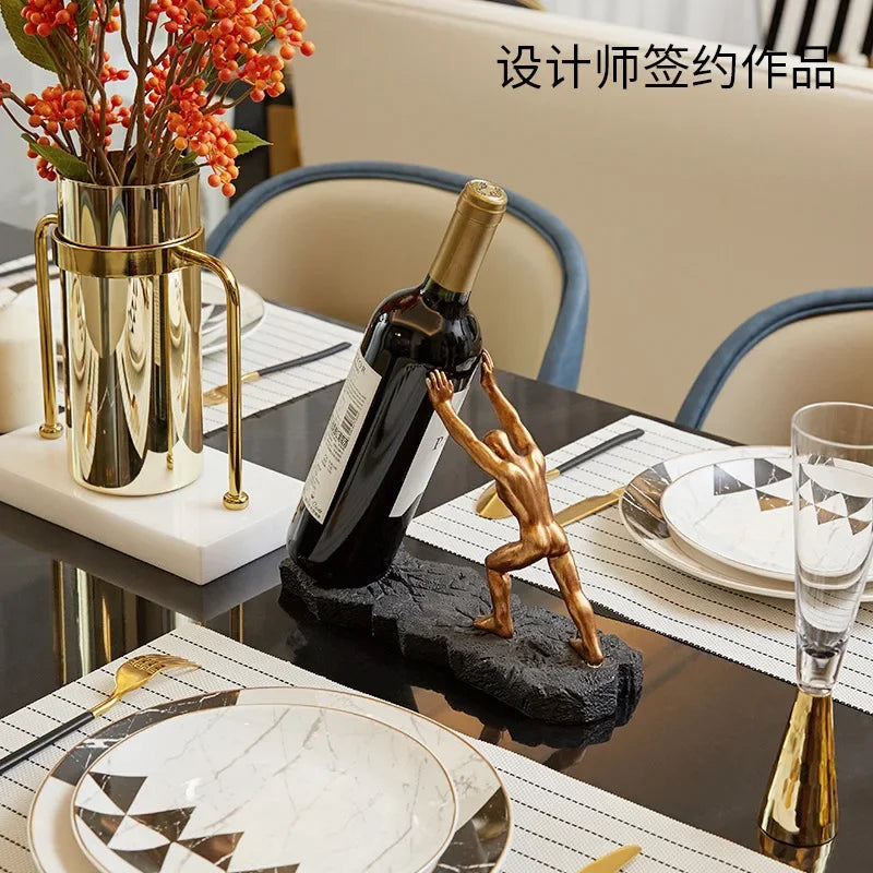 DecorBites™ Hercules Figurines Wine Rack: Modern Resin Desktop Organizer & Book Stand