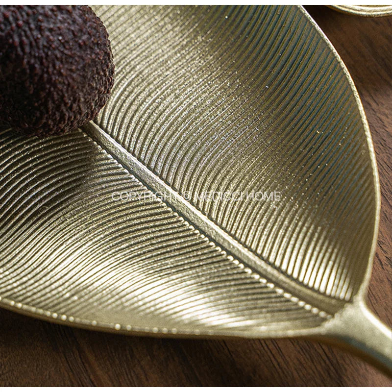 DecorBites™ Leaf Shape Gold Paint Wooden Tray 14.5x40cm - Modern Decorative Tableware
