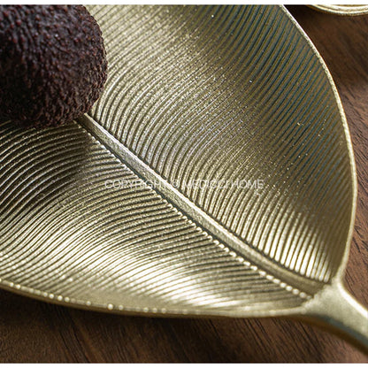 DecorBites™ Leaf Shape Gold Paint Wooden Tray 14.5x40cm - Modern Decorative Tableware