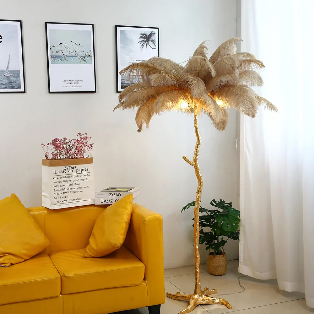 DecorBites™ Elegant Ostrich Feather Floor Lamp for Home Decor & Lighting