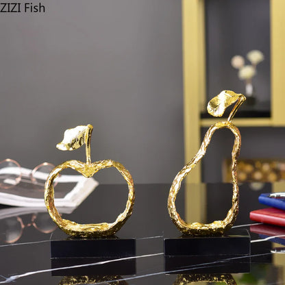 DecorBites™ Artesanías de metal con forma de fruta: Escultura calada de manzana/pera, decoración moderna para el hogar