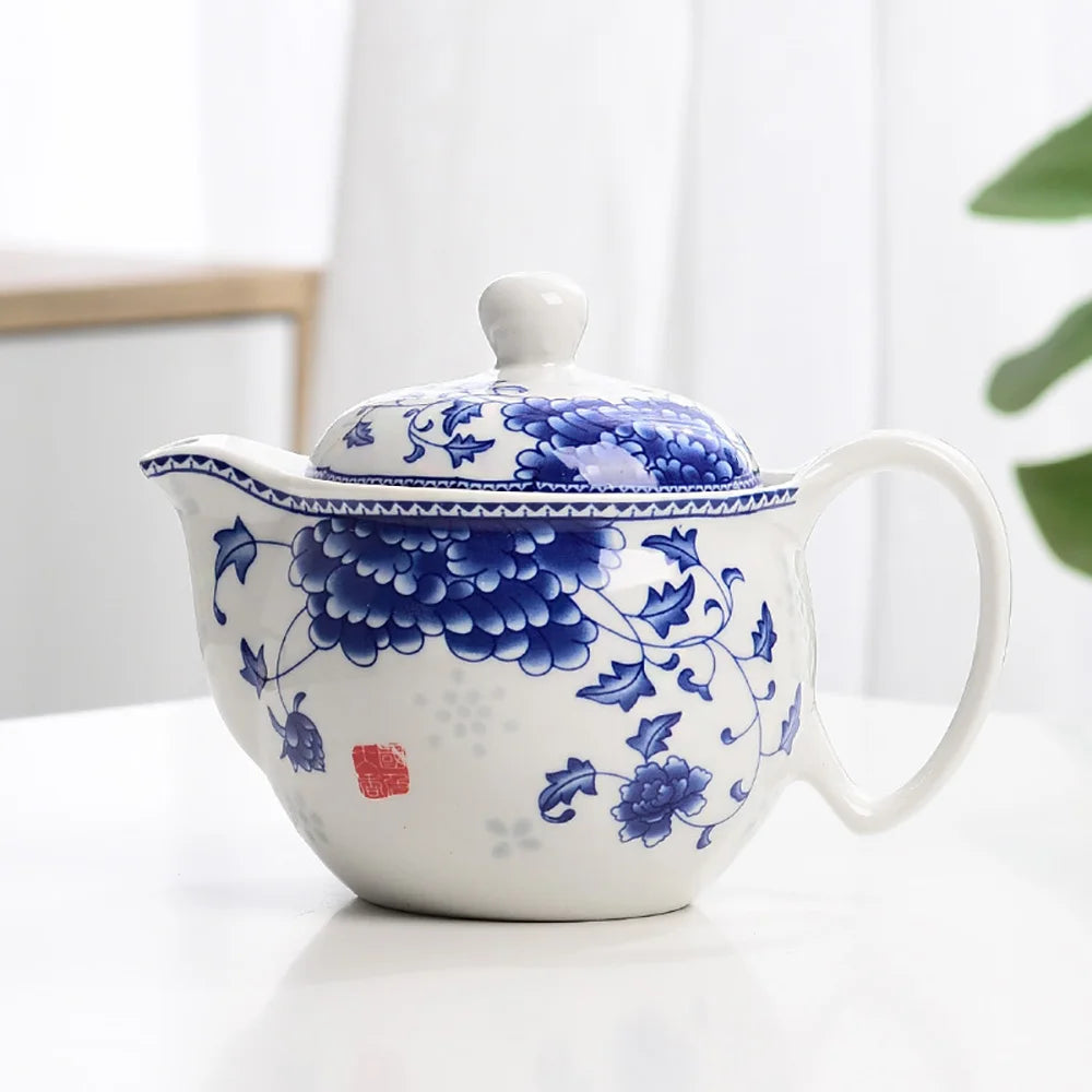 DecorBites™ Blue and White Porcelain Tea Pot Set