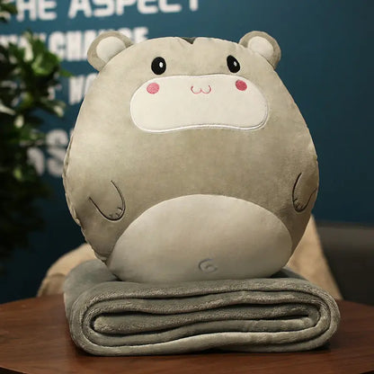 DecorBites™ Cartoon Animal Throw Pillow Blanket: Two-in-one Multi-functional Home Office Summer Blanket