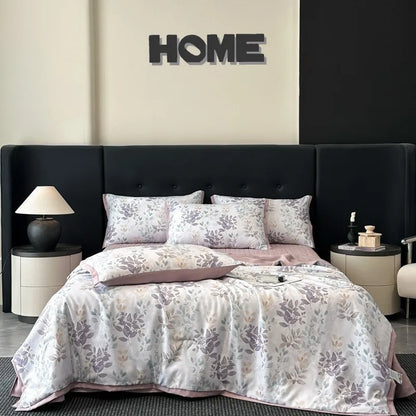 طقم لحاف صيفي من الحرير البارد من DecorBites™ مع ملاءات وأغطية وسائد