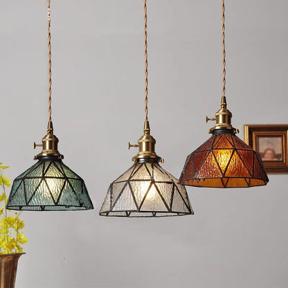 DecorBites™ Blue Glass LED Pendant Light Fixture with Adjustable Copper Knob Switch