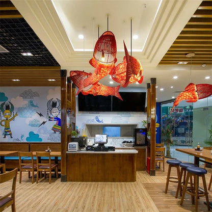 DecorBites™ Bamboo Fish Pendant Light: Chinese Style Chandelier for Modern Living Room Decor