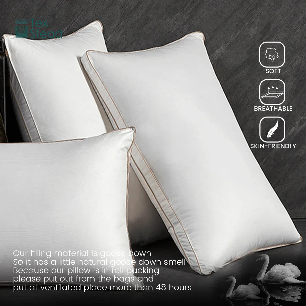 Luxury Goose Down Pillow by Decobites - Neck Support for Restful Sleep