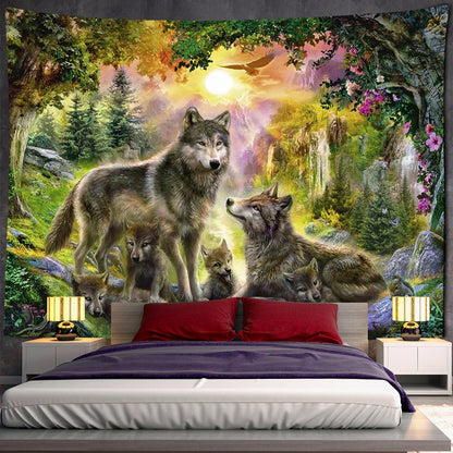 Decobites Wolf Forest Tapestry Wall Hanging Psychedelic Landscape Dorm Home Decor