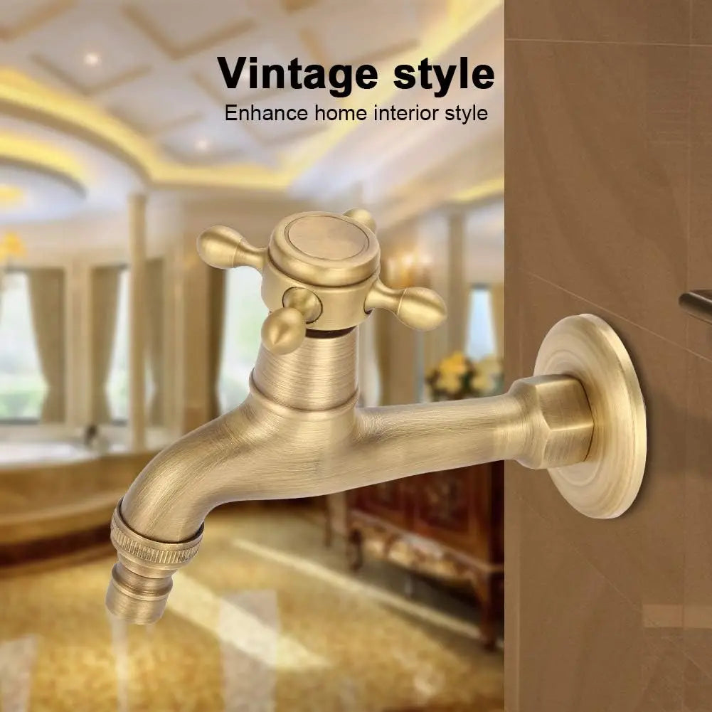 Antique Brass Outdoor Faucet Garden Bibcock Tap Wall Mount Bathroom Washing Machine Faucet Single Cold Mop Tap