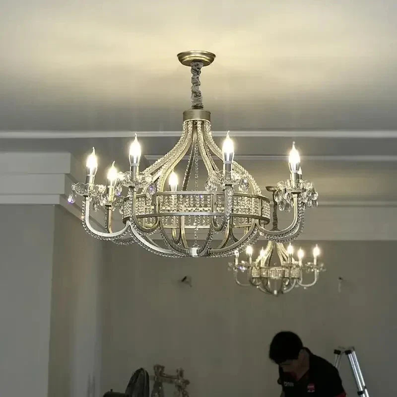DecorBites™ Crystal Chandelier: Elegant France Chrome Pendent Lamp for Living Room, Dining Room, Bedroom