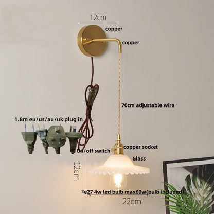 DecorBites™ Glass Wall Lamp with Pull Chain Switch and Adjustable LED Light