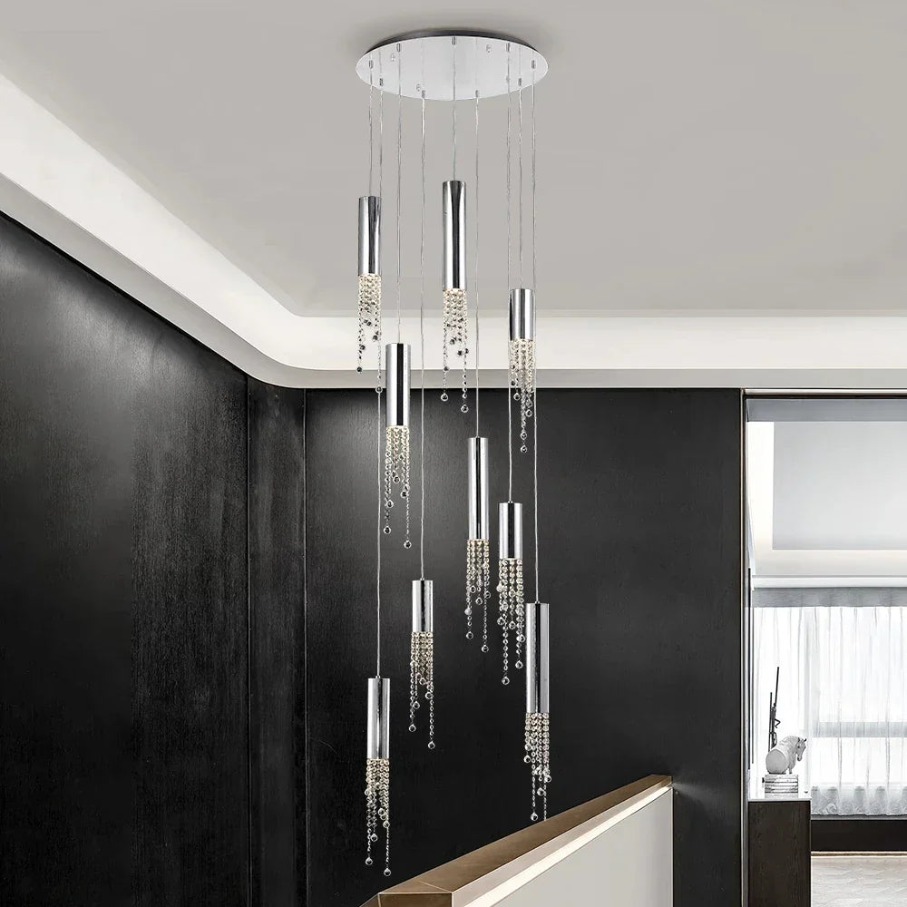 DecorBites™ Large Crystal LED Staircase Chandelier for Modern Living Room Hall Loft