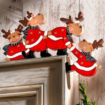 DecorBites™ Christmas Door Frame Decor Set - Festive Wooden Xmas Pendants & Merry Santa Claus Stickers