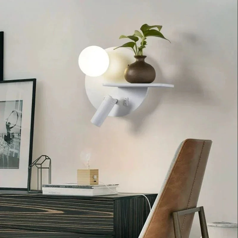 DecorBites™ LED Reading Wall Lamp with USB Charging, Storage, and Nordic Design