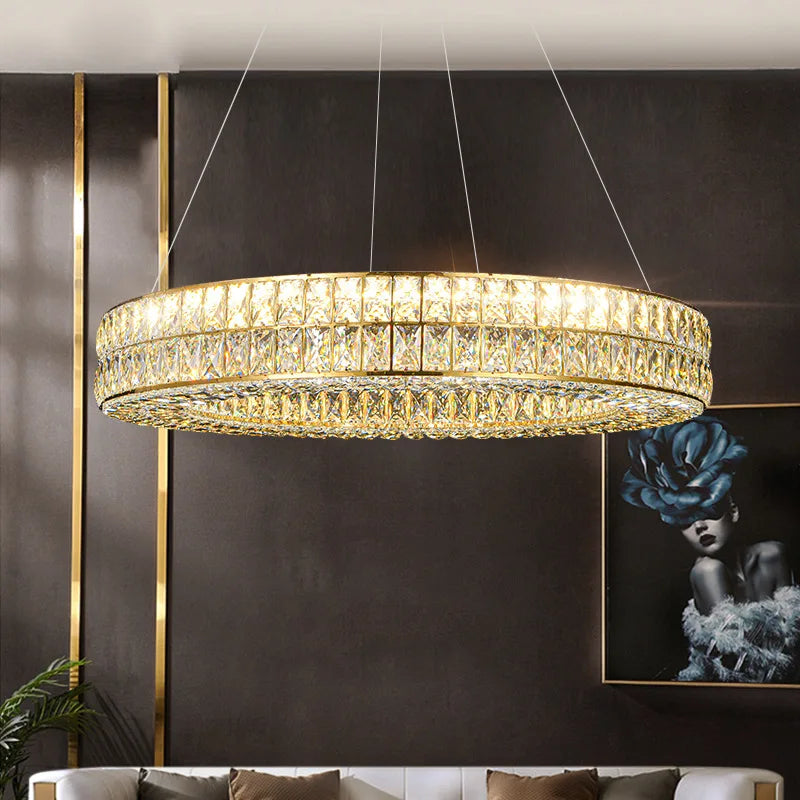 Lámpara colgante de araña de anillo LED de cristal K9 Gold™ Decorbites para decoración del hogar