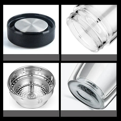 DecorBites™ Double-deck Glass Cups with Lid, Thermal Insulation, Anti-scald, Portable