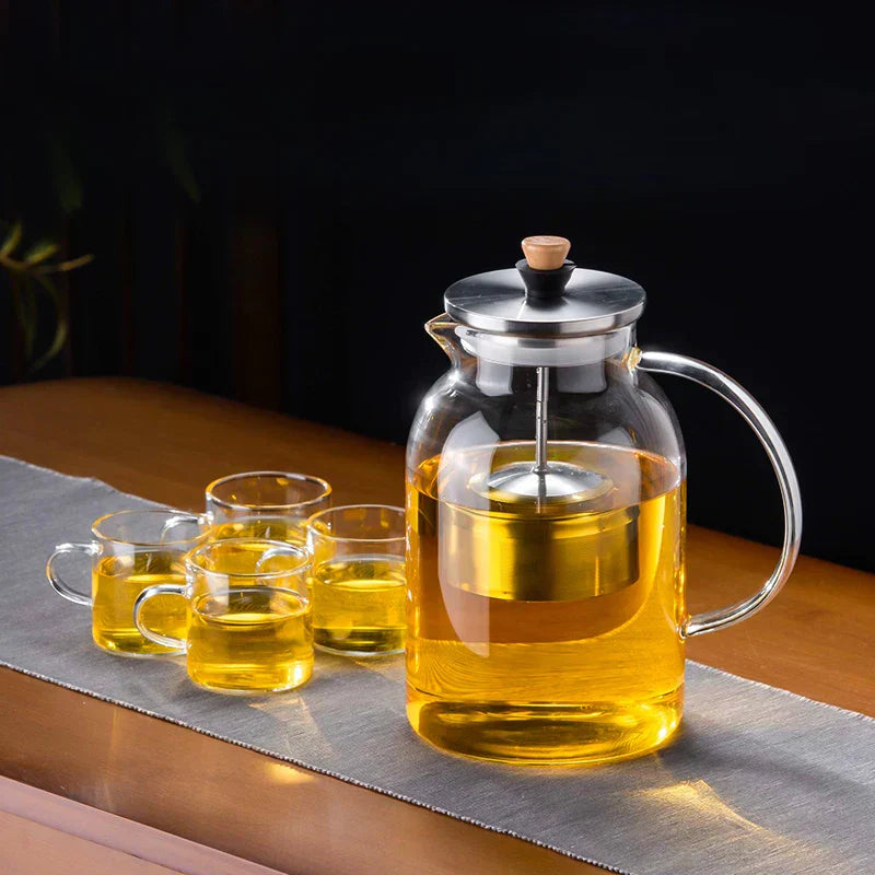 DecorBites™ Glass Tea Pot with Infuser, Heat-Resistant Clear Kettle for Herbal Tea, Teaware