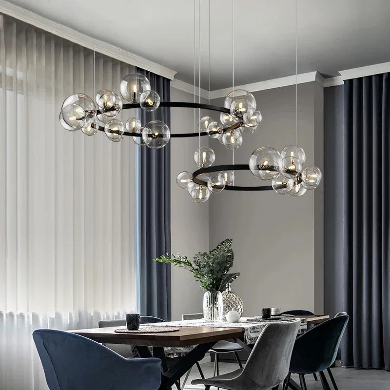 DecorBites™ Clear Glass LED Chandelier: Modern Nordic Hall Parlor Lighting Fixture