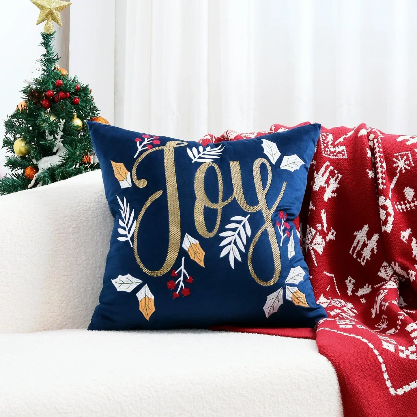 DecorBites™ Christmas Tree Embroidered Cushion Cover - Festive Decor Pillow Cover