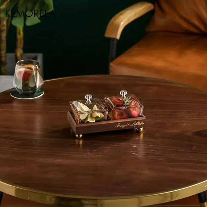 DecorBites™ Light Luxury Glass Fruit Plate with Bamboo Wood Compartment